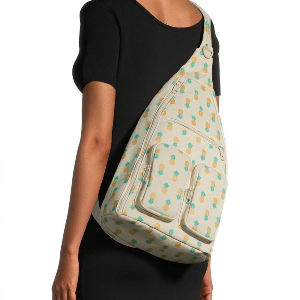 Pineapple Print Cream Sling Bag